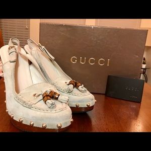 Gucci suede mystic white loafer heels